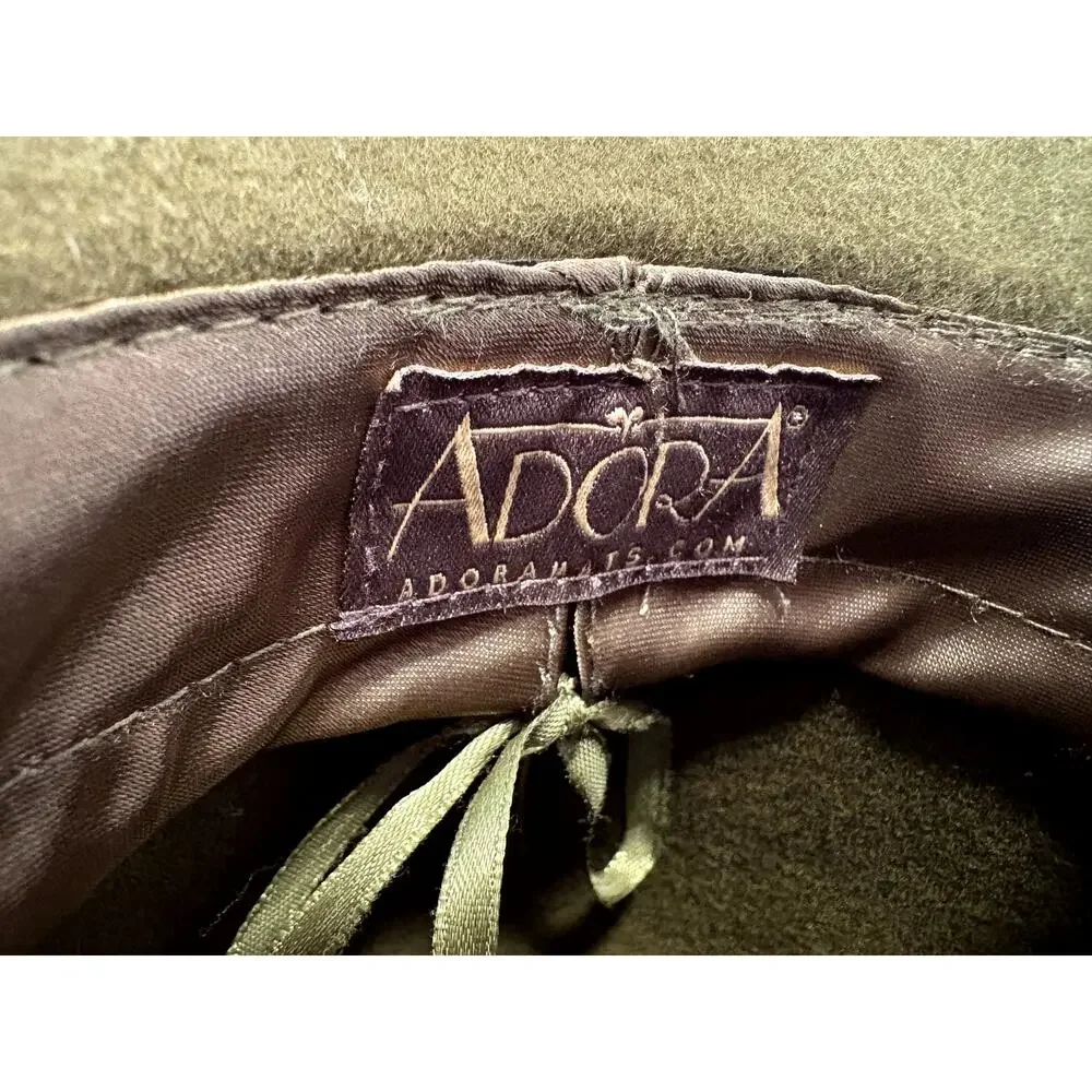 Adora Olive Green Wool Felt Fedora Hat with Black Grosgrain Ribbon Band